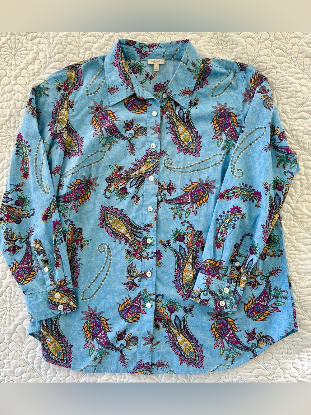 Talbots Plus Blue multicolor Paisley Button Down long sleeve Shirt size 1x/12 - Picture 3 of 10